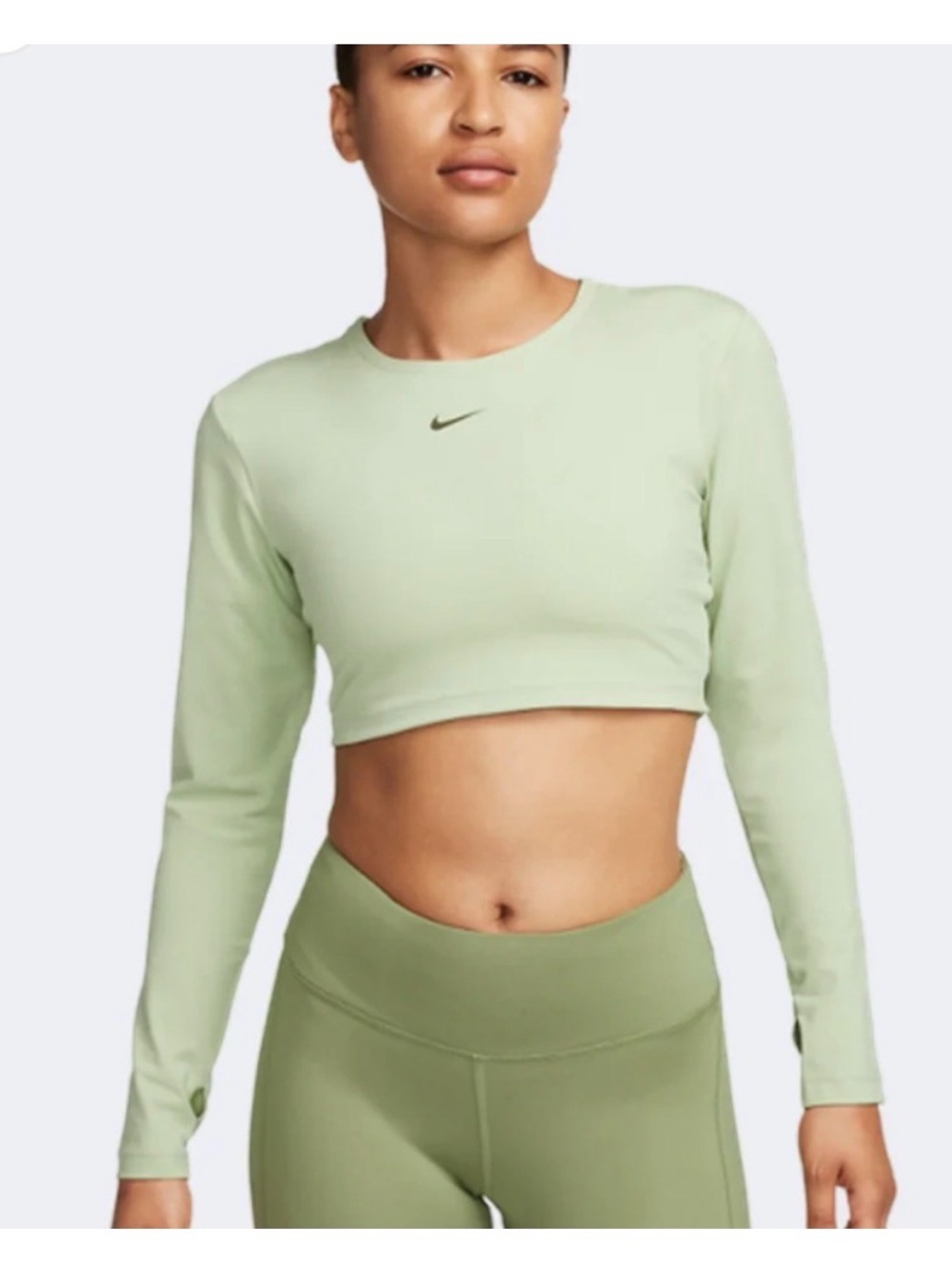 NWT Nike Women's Pro Dri-FIT Long-Sleeve Crop Top Sz M Honeydew/cargo khaki